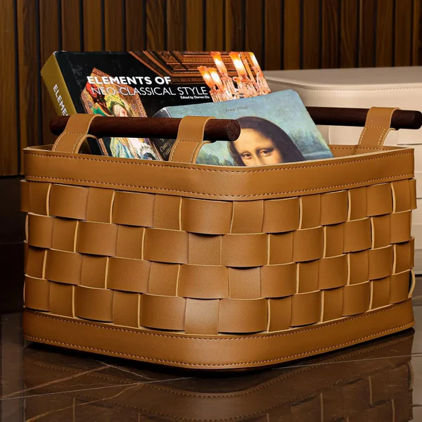 Soiree Leather Basket - Brown Large