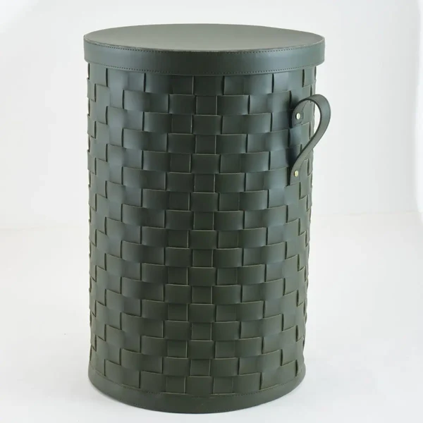 Leather Laundary Basket With Lid - Large