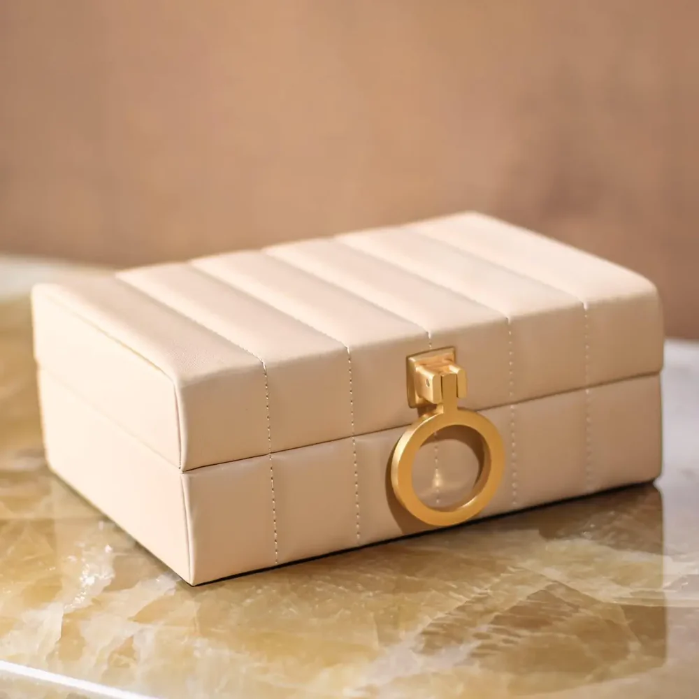 Leather Storage Box - Beige