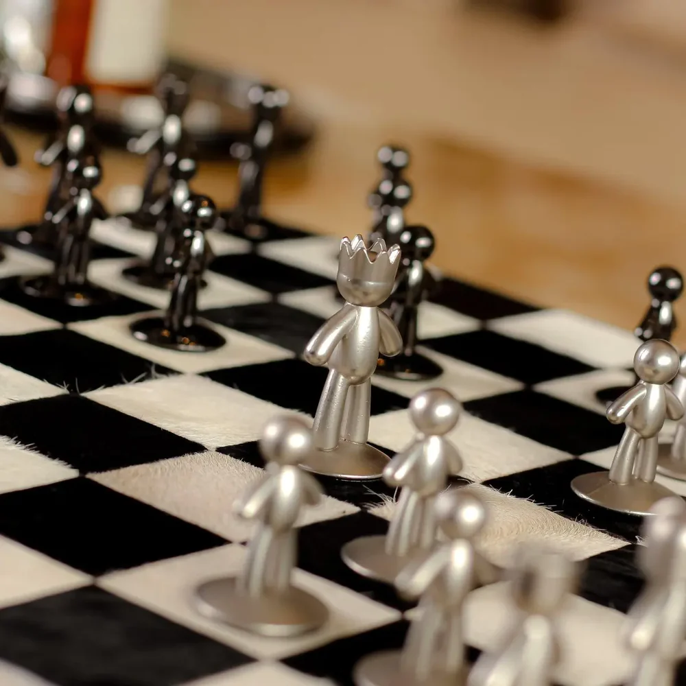 White-Black Equine leather chess board