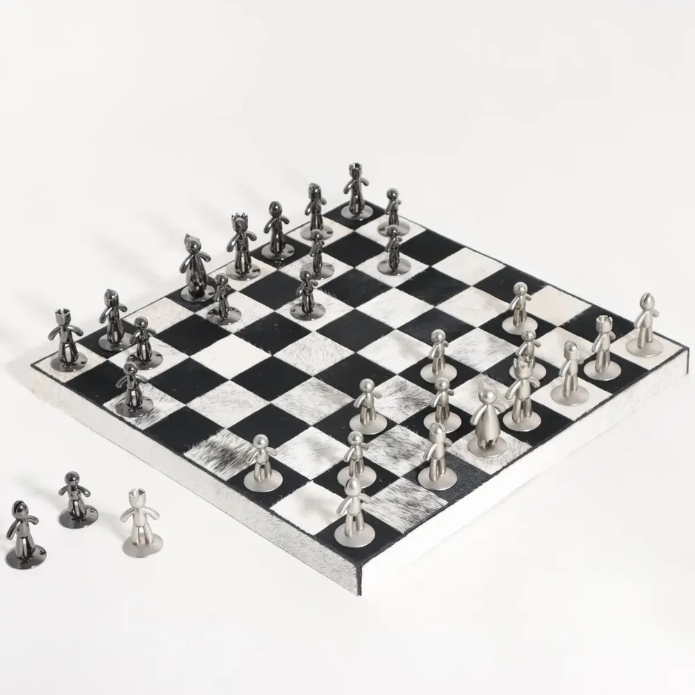 White-Black Equine leather chess board