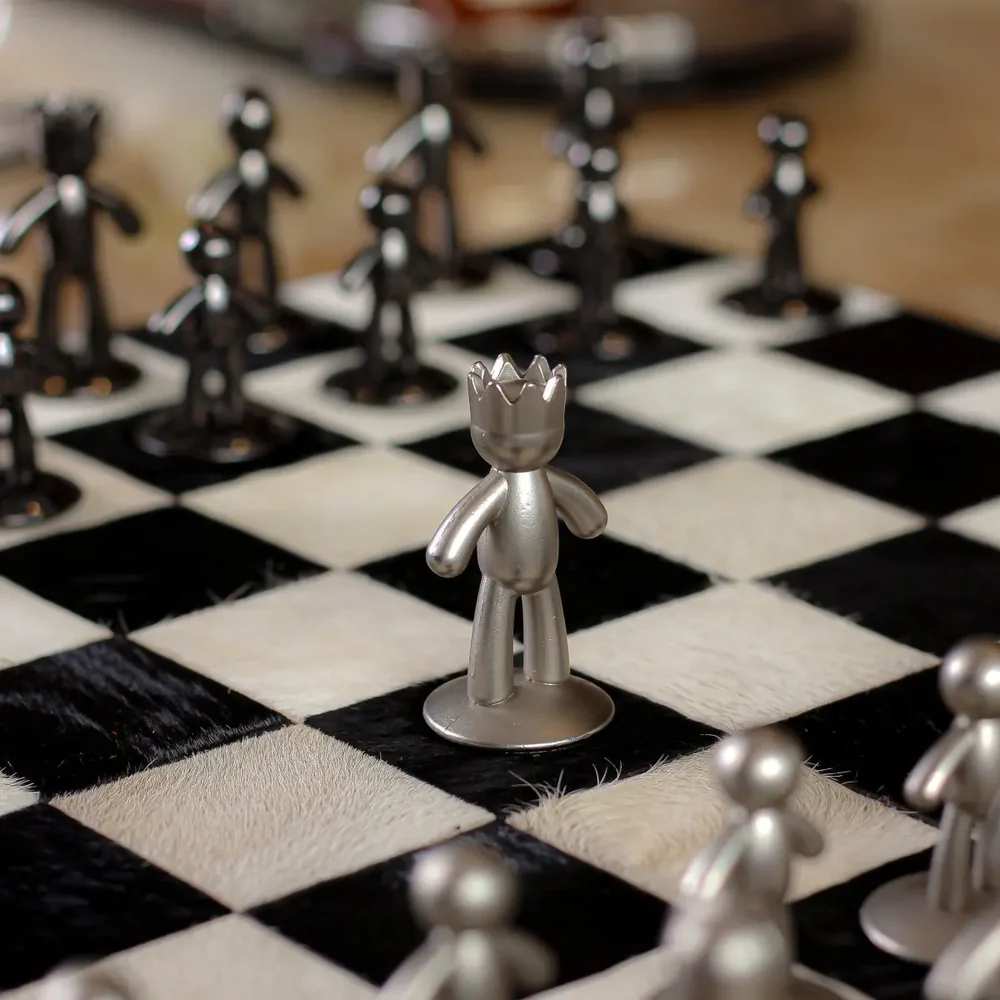 White-Black Equine leather chess board